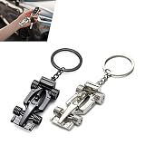 WZP 2PCS F1 Keychain, Cool 3D Racing Model Keyring, Metal Miniature Car Model Key Chain, F1 Race Car Keychain, Driver Keyfob for Father, Husband, Boyfriend, Kids (Silver & Black)