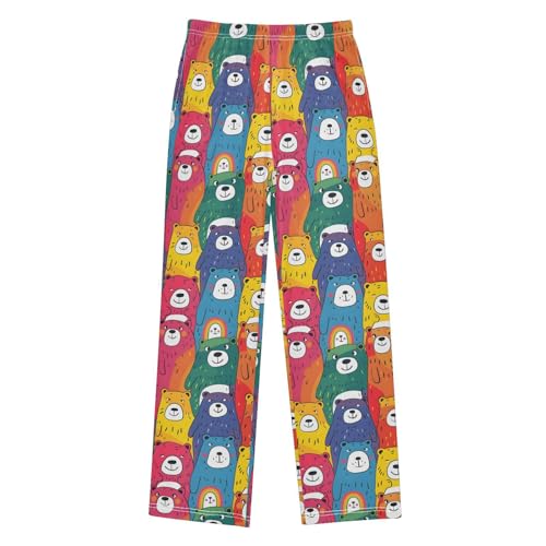 Colorful Rainbow Bears Pajamas Bottoms with Pockets Comfy Pjs Sleepwear Elastic Waistband Pajamas Pants Lounge Pants for 6-14 Years