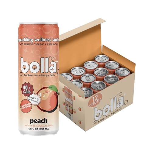 Peach Sparkling Wellness Soda - Naturally sweetened with dates - Crafted with balsamic vinegar - 5 simple ingredients - Low calorie - Antioxidant-rich - No added sugar 12 pack