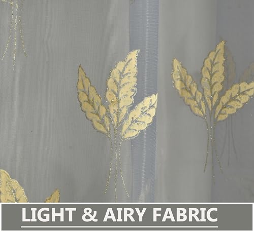 Image of IVAZA Polyester Semi-Transparent Leaf Embroidered Curtain ? Sheer Voile Panel with Eyelets ? Lightweight & Airy ? Ideal for Living Room, Bedroom, Balcony Long Door- 9 Feet (Pack of 2) Grey