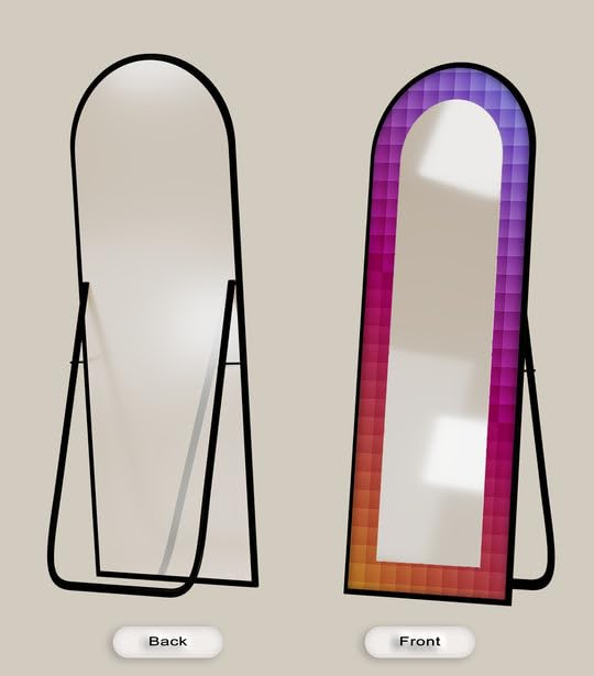 PixelGlow Spectrum - Specchio da pavimento macchiato a tutta lunghezza da 23,5 x 160 cm (larghezza x altezza), specchio da pavimento con cornice nera con cornice dorata