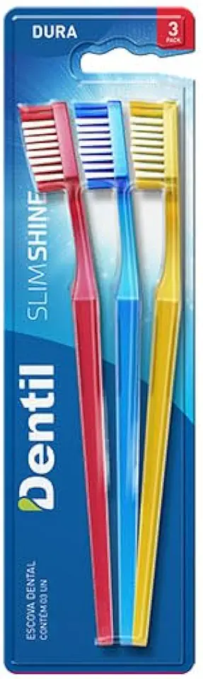 Dentil – Escova Dental Slim Shine Dura 3 Unidades | Cerdas tradicionais côncavas para limpeza intensa e eficaz com ótimo custo-benefício