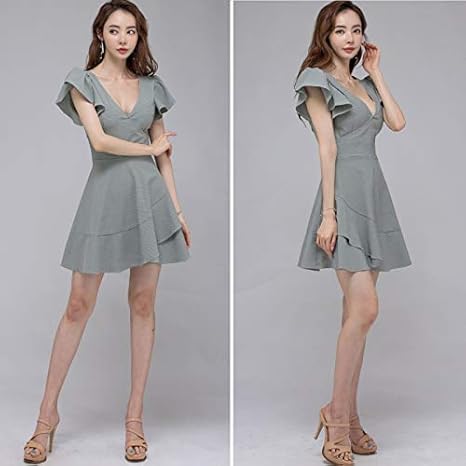 Amazon Co Jp アイラカリラ フレア ミニ ワンピース Vネック 半袖 カシュクール クラブ パーティー ドレス レディース 胸元 谷間 スリム ワンピ キャバ 嬢 キャバ嬢 キャバクラ 韓国 美脚 きれいめ スタイリッシュ フェミニン エレガント ハイウェスト ｖカット A