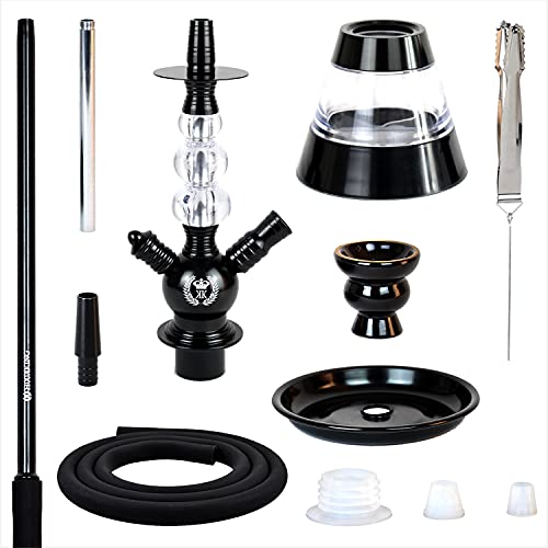 ROYAL SMOKING Shisha stylische chicha Wasserpfeife Design in Aluminium- und Acrylqualität 38cm Schwarz Schlauch Tonkopf… – Bild 3