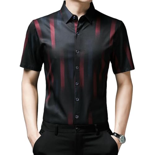 Chemise d'ete a manches courtes pour homme a rayures et revers fin style decontracte