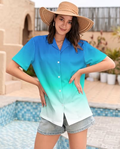Image of SANGTREE Girls & Women's Hawaiian Shirts Button Down Short Sleeve Floral Tropical Shirt Beach Vacation Blouse Tops