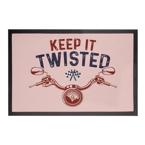 Paillasson rose keep it twisted motorcycle pour entrée de motard vintage 75x50 cm