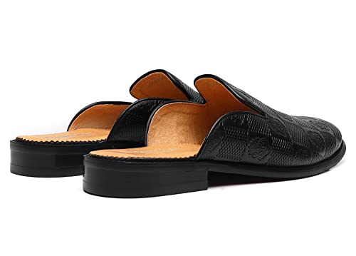 Image of Mens Black Backless Loafers Genuine Leather Mules Shoes