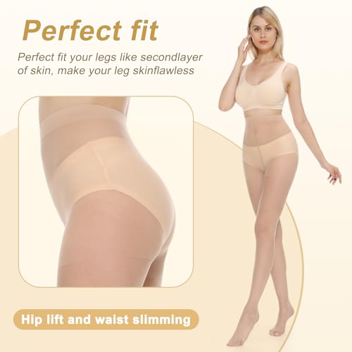 Image of MANZI 6 Pairs Pantyhose for Women 20 Denier High Waist Sheer Tights