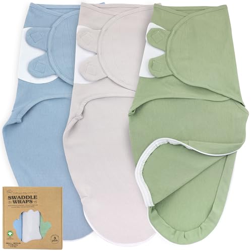 Image of Bublo Baby Organic Swaddles for Newborns – Zipper Swaddles 0-3 Months, 3-Pack – Infant Sleep Sack with Zipper – Adjustable & Breathable Swaddle Blanket Wrap for Newborn Girls (Light Green, Blue)