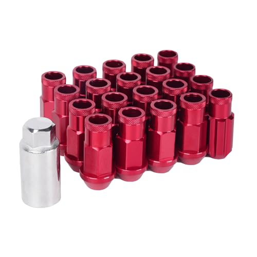 Image of M12x1.5 Lug Nut 20 PCS, Wheel Lock Bulge Acorn Open End Lug Nut Set Compatible with Toyota, Honda, Ford, Chevrolet, Mitsubishi, Mazda, KIA, Hyundai, Buick, 1 Socket Included, Red
