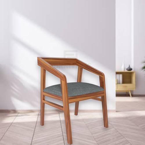 Image of Sheesham Wood Armchair with Cushion for Living Room Home Wooden Arm Chair Modern Furniture for Garden & Outdoor (Natural Finish)