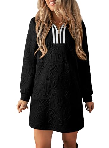Image of BLENCOT Women's Dress Zip Up Stand Neck Pullover Sweatshirt Mini Dresses