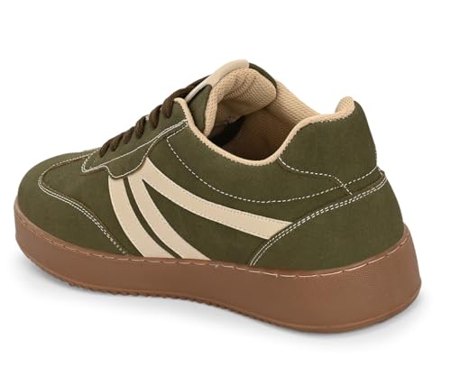 Image of MACTREE Suede Leather Upper Laceup Casual Sneakers for Men | Stitched TPR Sole