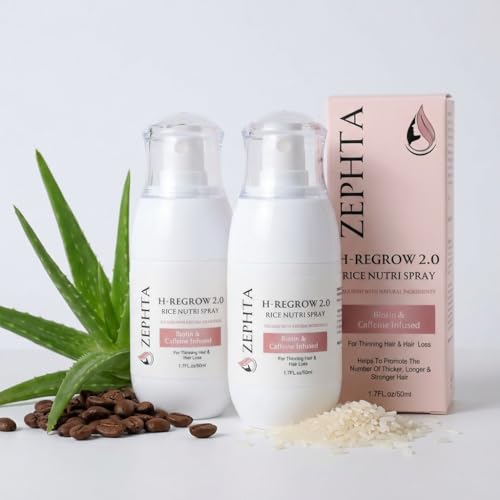Zephta H-Regrow Hair Growth Spray – With Rice Water, Biotin, Aloe Vera, Caffeine, and Ginger – Hair Growth Product for Men and Women – For Thinning Scalp – 2 Pack