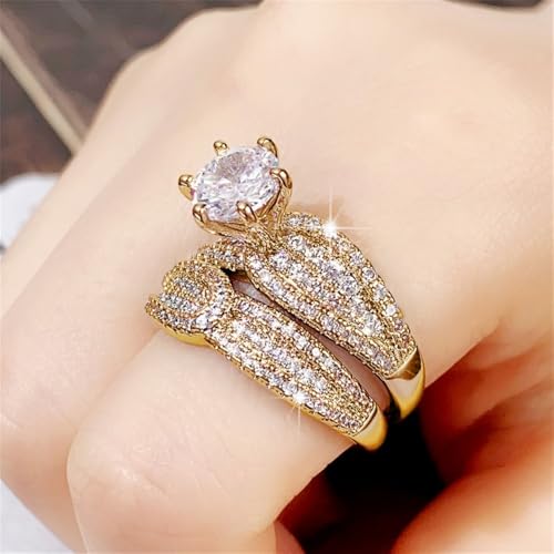 Women's Shining Cubic Zirconia 2Pcs Rings Set Luxury Engagement Ceremony Party Accessories2