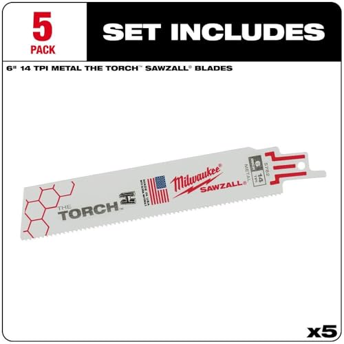 Milwaukee Tool 6" 14 TPI The Torch Sawzall Blade (5 Pk) 48-00-5782 - image 5