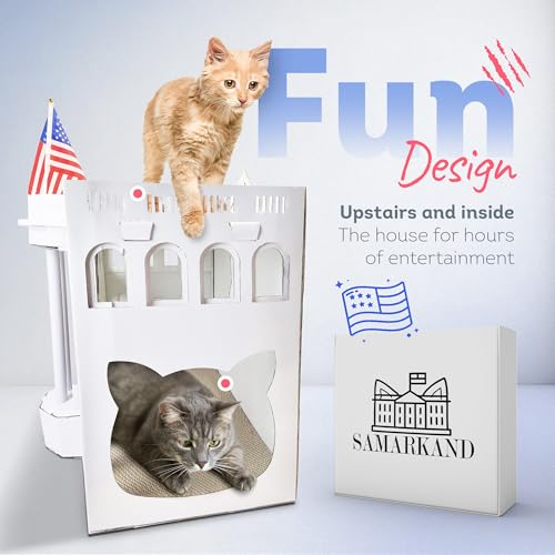White Cardboard Cat Houses for Indoor Cats, 2 Cat Scratching Mat & Nips Organic - Cat House Cardboard - Cat Scratcher Box - Casa para Gatos - Cat Cube