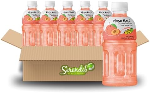 Mogu Mogu Nata De Coco Drink Jelly Texture Fun Refreshment 320ml (Pack of 6, Peach Flavoured)