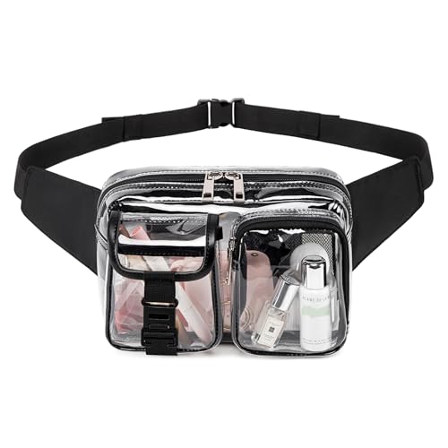 Fanny Pack Clear Stadium Bag Fashion See Through Waist Pack Transparent Belt Bag for Women Men Work, Travel, Sport, Black
