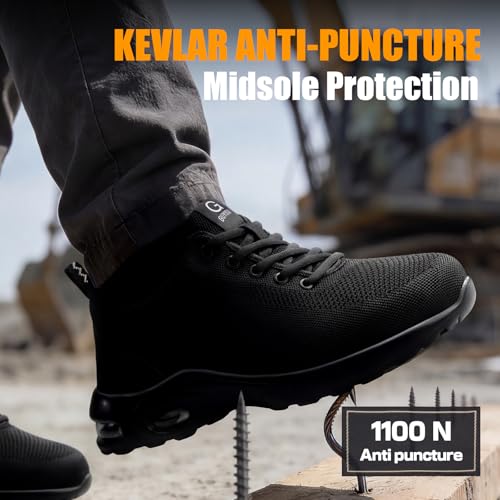 Image of GLANOUDUN Steel Toe Work Shoes for Men, Lightweight Black Work Shoes with Puncture Resistant Midsole, Comfortable Safety Footwear for Warehouse Construction