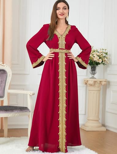 Image of FYMNSI Women Muslim Abaya Dress Islamic Dubai Modest Lace Belted Dress Abayas Kaftan Eid Prayer Clothes Arabian Maxi Robe