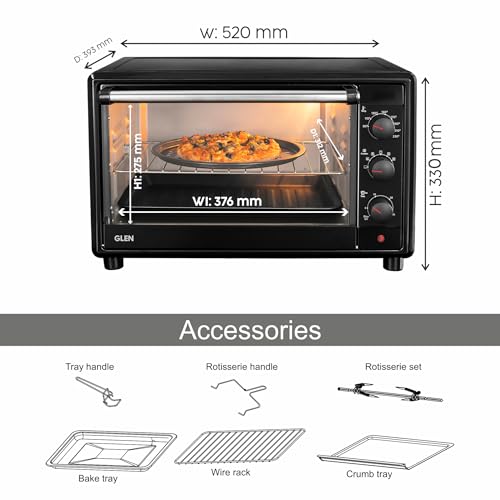 Image of Glen Multi-Function OTG for Kitchen 35 Litre, 2100W, Oven Toaster Griller with 6 Heating Modes, Rotisserie, Convection Fan, Temp. Control, Bake, Grill & Toast,Oven for Baking - Black (SA5035BLRC)