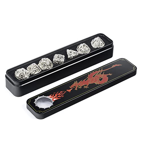 DNDND-Hollow-Metal-Dice-Set-DD-7-PCS-Silver-Hollow-Dice-with-Grogeous-Gift-Case-for-DND-Dungeons-and-Dragon-Tabletop-Game-Silver-with-Black-Number