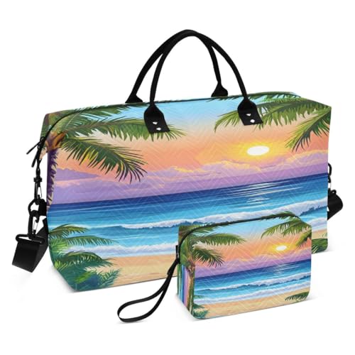 Summer Beach Sand Palm Tree Sun Travel Duffle Bag Gym Bag Weekender Bags with Toiletry Bag Travel Trip Tote Bag