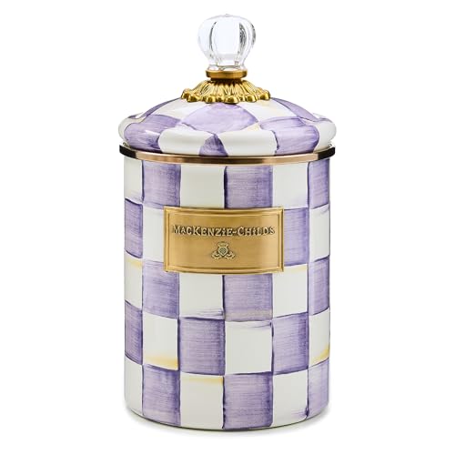 MACKENZIE-CHILDS Enamel Canister, Medium, Purple-and-White Violet Check