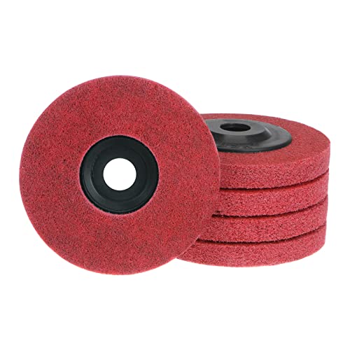 QUARKZMAN 5uds Nylon Fibra Pulido Rueda 4' x 5/8' Abrasivas Ruedas Lijado Pulido Disco 240 Grano 9P No Tejido Abrasivo Aleta disco Esmerilado Pulido Rueda para Angulares Amoladoras, Rojo