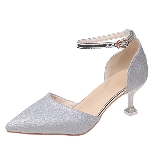 Sandales femmes à talons minces et bout pointu pailleté en taille 44