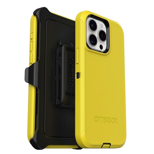 OtterBox iPhone 15 Pro Max (Only) - Defender Series Case - Night Reverse (Yellow & Black) - Screenless - Rugged & Durable - with Port Protection - Holster Clip Includes - Non-Retail Packaging