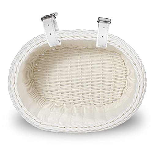 Bicycle Basket for 12 14 16 18 Inch Girls Bike, Front Handlebar Storage Basket for Girls, Water Resistant Basket, Bicycle Accessories, White