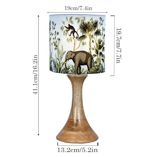 Image of Homesake Rustic Wood Table Lamp Bedside Wooden Desk Lamps for Living Bedroom Study Night, Kids Room, House Warming Festival Gift, Jungle Green Shade