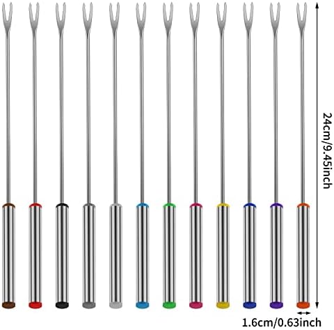 Prasacco 12 Pcs Fondue Forks, 9.5 Inch Stainless Steel Fondue Sticks with Heat Resistant Handle for Cheese Chocolate Fondue Roast Meat