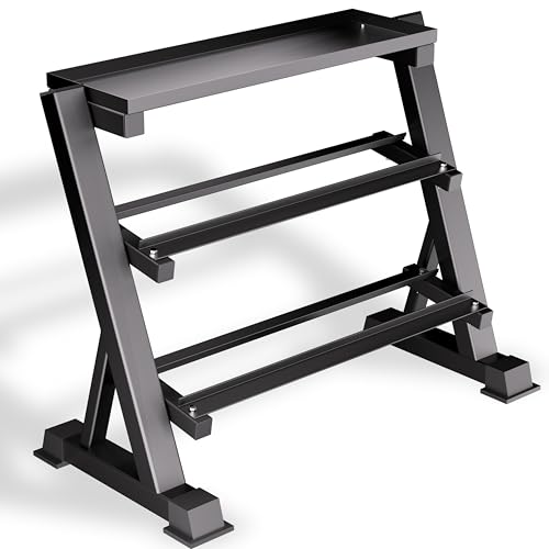 CHICAURA 3 Tier Dumbbell Rack with Kettlebell top
