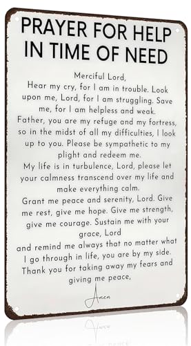Funnysign Christian Gifts Prayer for Help In Time of Need Religious Tin sign for Home Church Prayer Room Office Chapel Decor 8x12 Inch(3986)