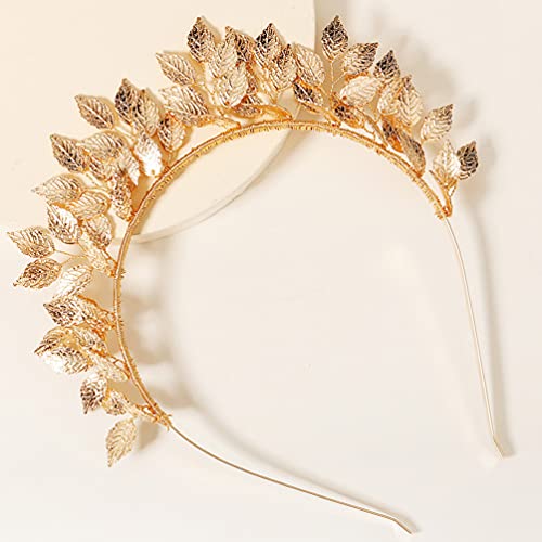 Lurrose Headband Bridal Leaf Tiara Headband Leaf Vine Hair Hoop Vinatge Branch Hairband for Costume Wedding Bridal Headpieces Golden - Image 4