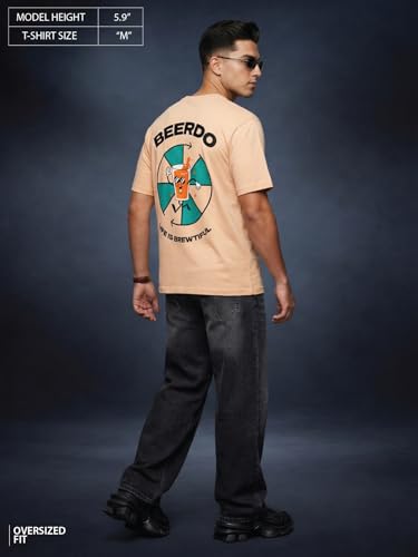 Image of Veirdo Men's Cotton Oversized Fit Oversized Baggy Fit Drop Shoulder Cool and Stylish Graphic Printed Design Half Sleeve T-Shirt (Available Sizes: S to 2XL)