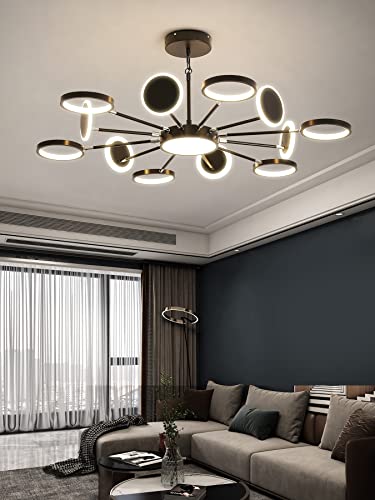 Kaiyuan Black Chandelier Light Fixture, Modern Led Chandelier With Remote Control, 12-Lights Modern Farmhouse Black Sputnik Chandelier For Dining Room,Bedroom,Living Room,Kitchen,Bedroom,Foyer #TOP6