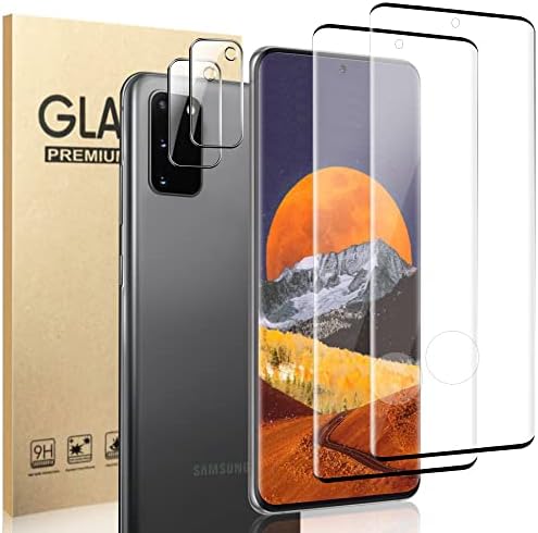 LETANG [2 +2 Pack] Galaxy S20 Screen Protector + Camera Lens Protector [9H Hardness][Fingerprint Unlock] [HD Clear] 3D Full Coverage Tempered Glass Film for Samsung Galaxy S20 5G 6.2 Inch