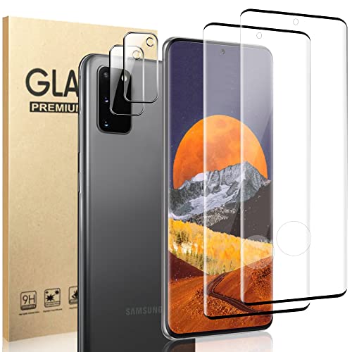 Letang [2 +2 Pack] Galaxy S20 Screen Protector + Camera Lens Protector [9H Hardness][Fingerprint Unlock] [Hd Clear] 3D Full Coverage Tempered Glass Film For Samsung Galaxy S20 5G 6.2 Inch #TOP1