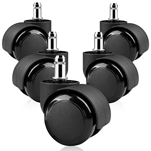 Relota 5 Piezas ruedas silla oficina 11X 22MM, rueda silla gaming Diseño de Rueda Doble, Ruedas de Repuesto Universales Seguro Silenciosas y sin Arañazos para Todo Tipo de Suelos, Negro