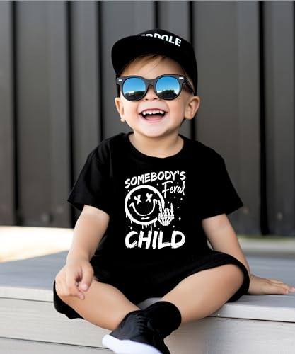 Funny Somebody's Feral Child Shirt for Boys and Girls Vintage Retro Punk Rock Tee for Kids4