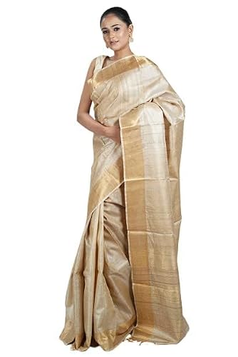 Radiant Fashion Pure Tussar Mooga Silk Saree With Running Blouse Color (Netural Gold)