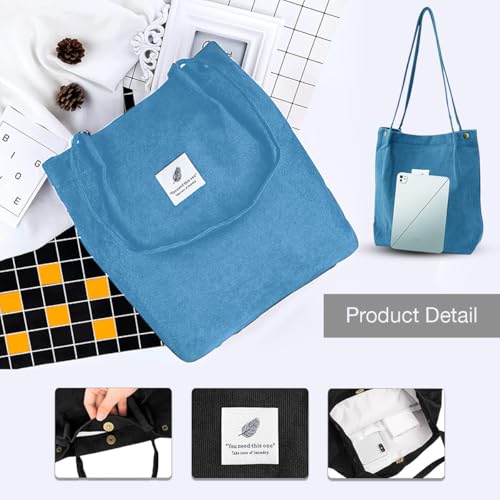 Image of Lyrovo Women Corduroy Shoulder Tote Bag for Work Beach Travel and Shopping Grocery