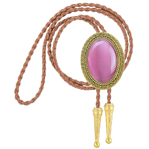 Image of Jeilwiy Bolo Tie for Men Real Stone Westwern Cowboy Ties Silver Bolos Women Leather Necktie Gift for Birthday Christmas