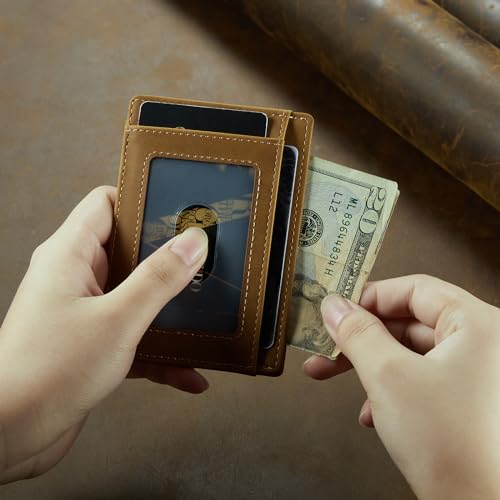 Image of Travelambo Slim Wallet Front Pocket Minimalist Leather RFID Blocking Medium Size