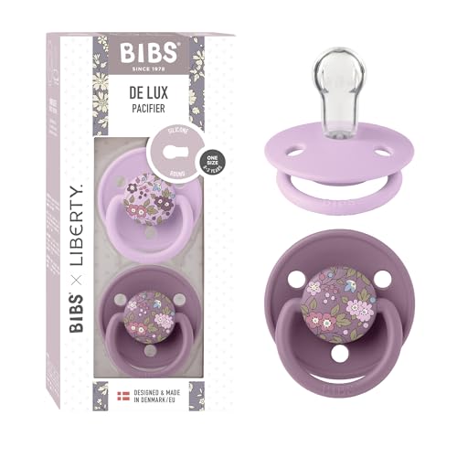 Image of BIBS De Lux Baby Pacifier 2-Pack | BPA Free Soother | Made in Denmark | Round Nipple Silicone | OneSize 0-36 Months | Chamomile Lawn Mauve
